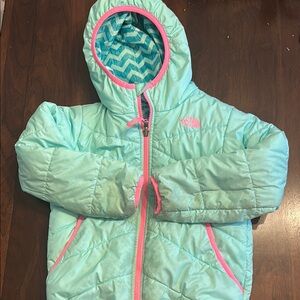 The North Face Kids Aqua and Pink Reversible Hooded Jacket